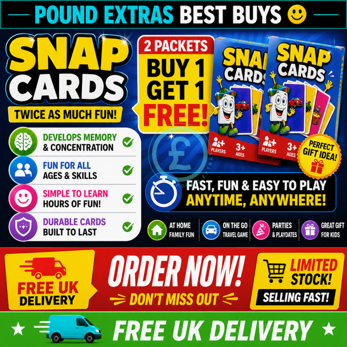 Snap Cards 2 Pack Kids Game Buy 1 Get 1 Free Family Fun Travel Game