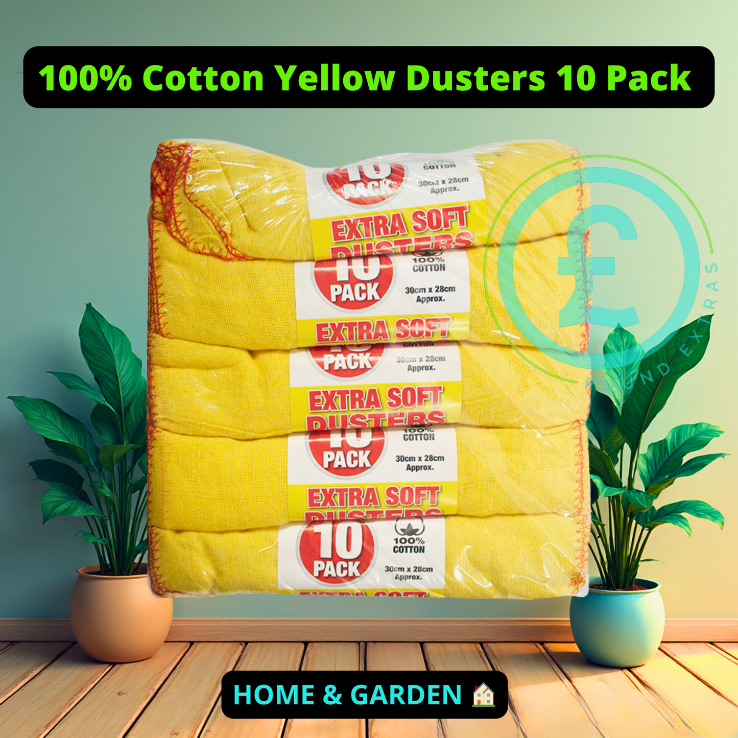 ❤️ POUND EXTRAS 😊 Extra soft cotton dusters 🏠 10 pack yellow 30cm x 28cm. Absorbent cloths for dusting, polishing & cleaning wood, glass and surfaces.