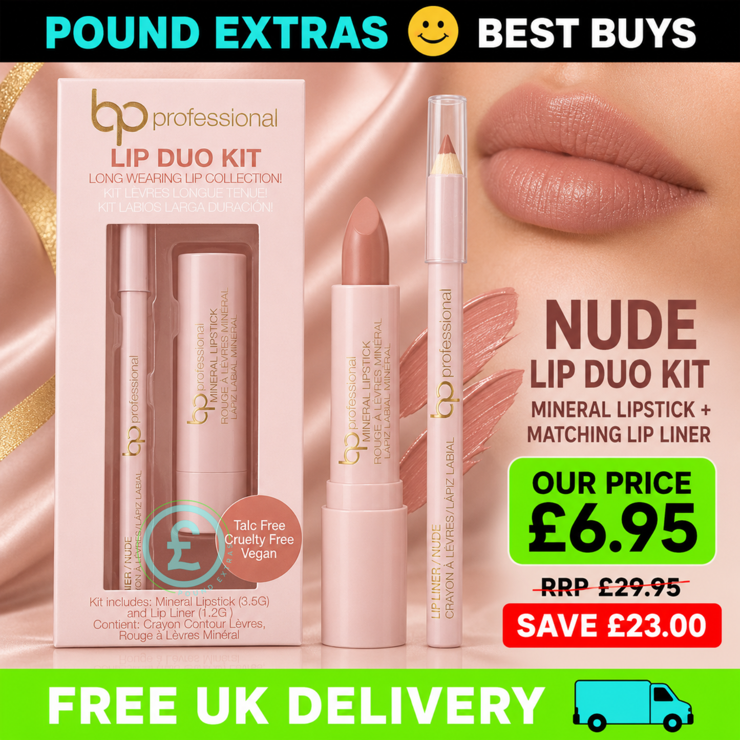 BP Professional Lip Duo Kit Nude Mineral Lipstick Lip Liner Vegan Gift Set