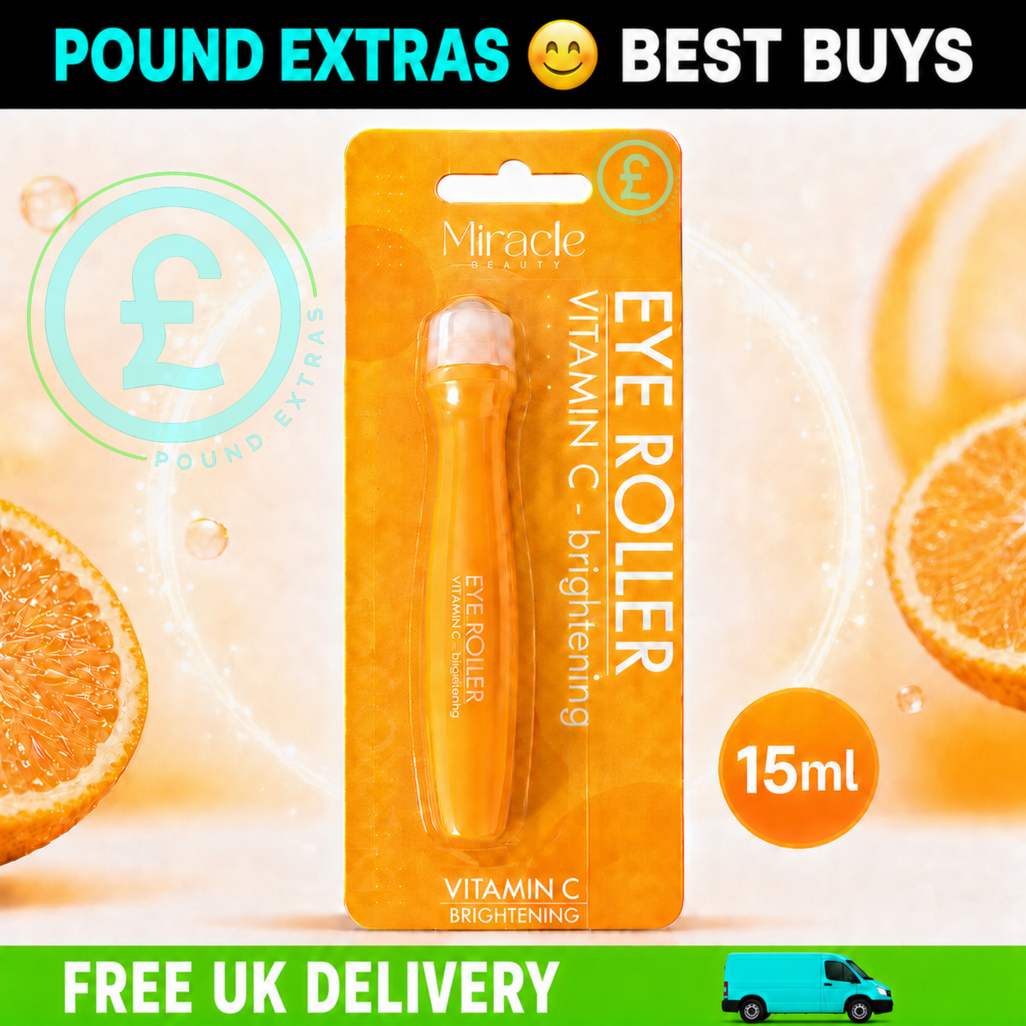 Vitamin C Eye Roller 15ml Brightening Cooling Under Eye Miracle Beauty