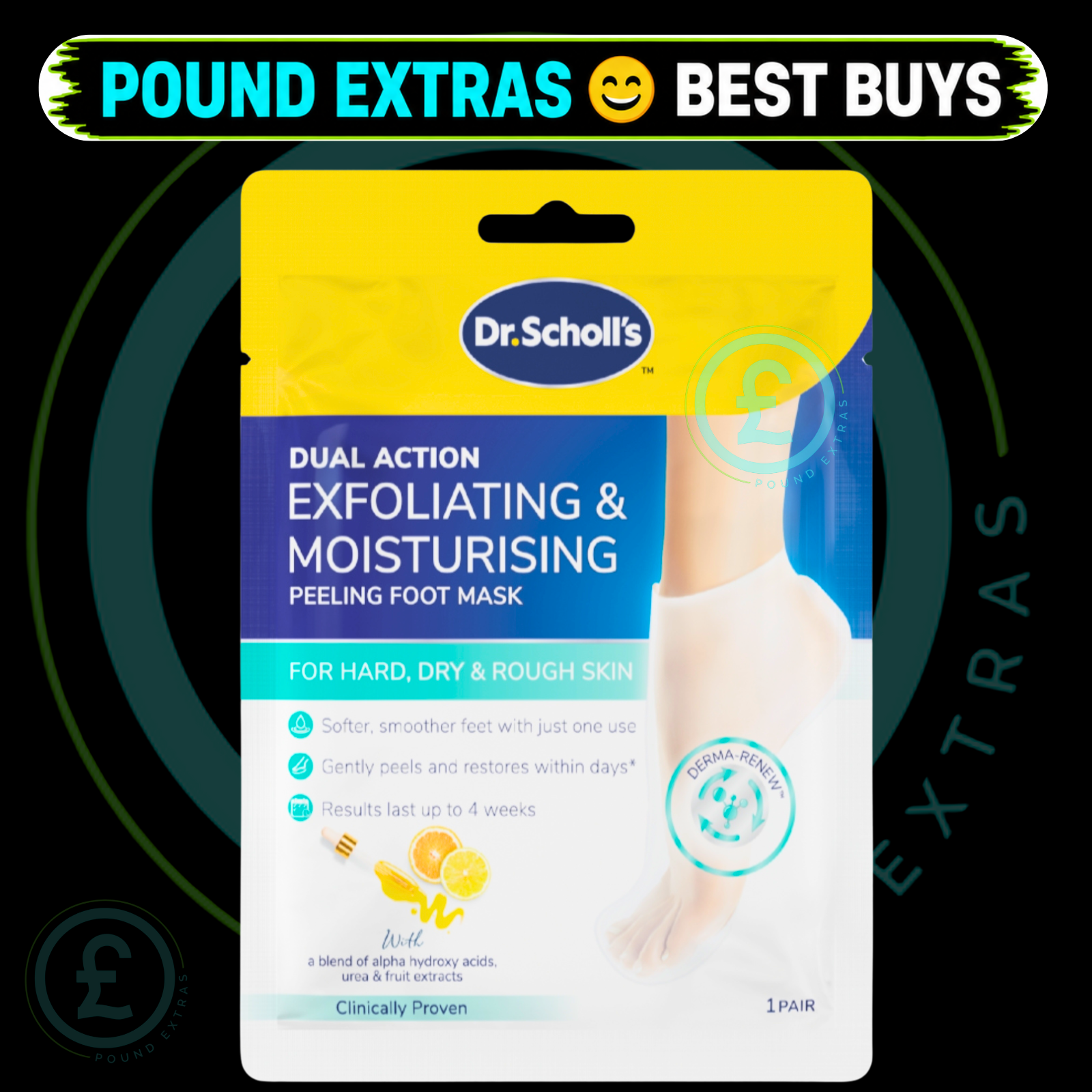 Dr Scholl dual action exfoliating and moisturising foot mask front product image