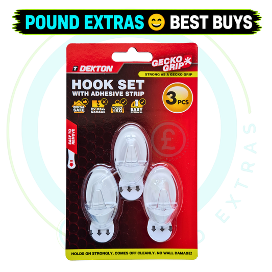 Dekton Gecko Grip Clear Adhesive Hook Set 3 Pack No Drill Wall Hooks