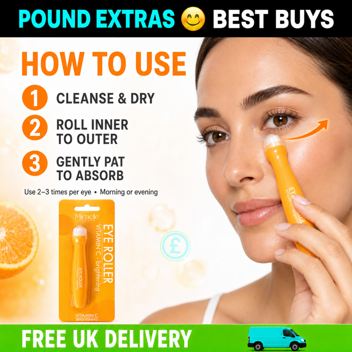Miracle Beauty Eye Roller Gift Set 3 Pack Vitamin C Collagen Hyaluronic 15ml
