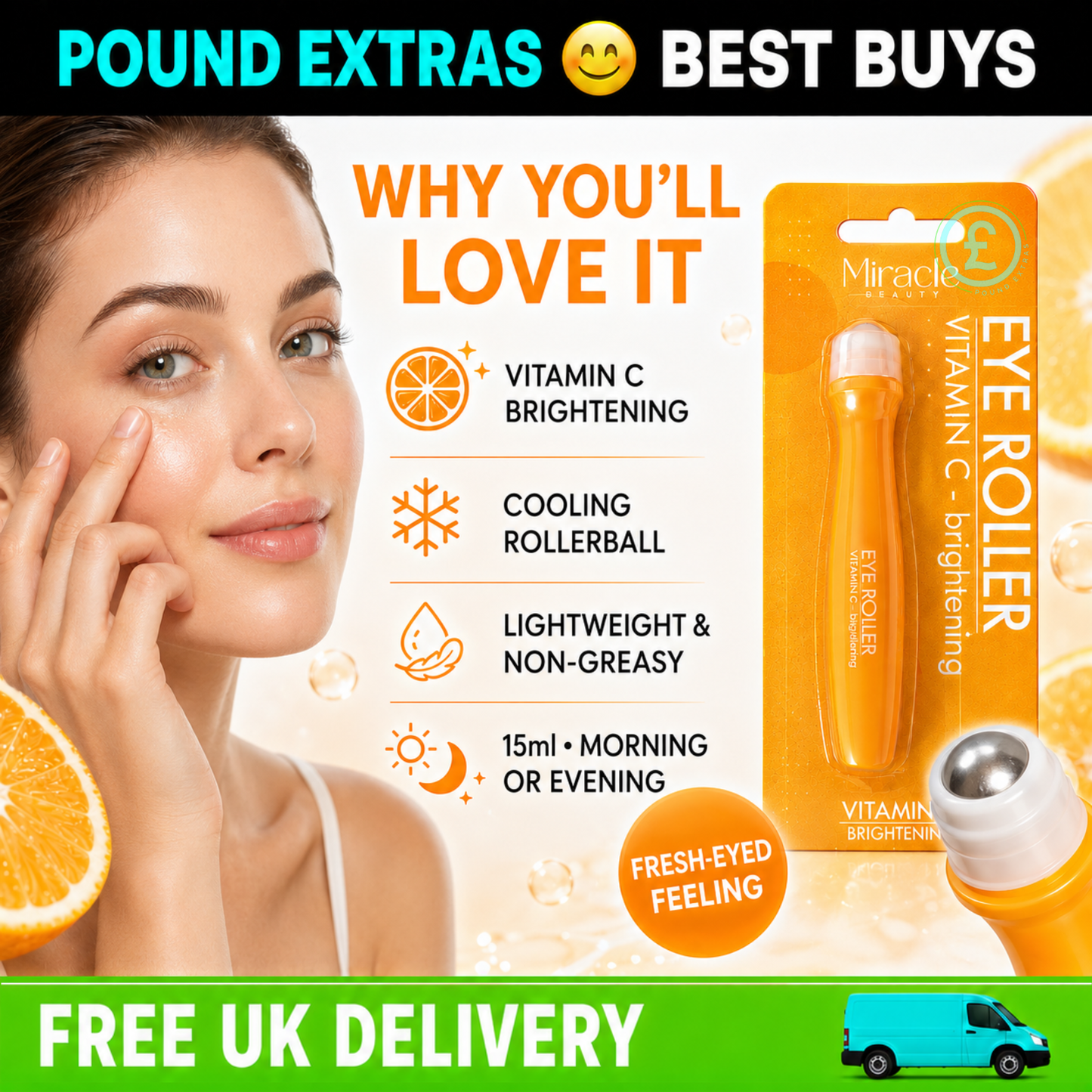 Miracle Beauty Eye Roller Gift Set 3 Pack Vitamin C Collagen Hyaluronic 15ml