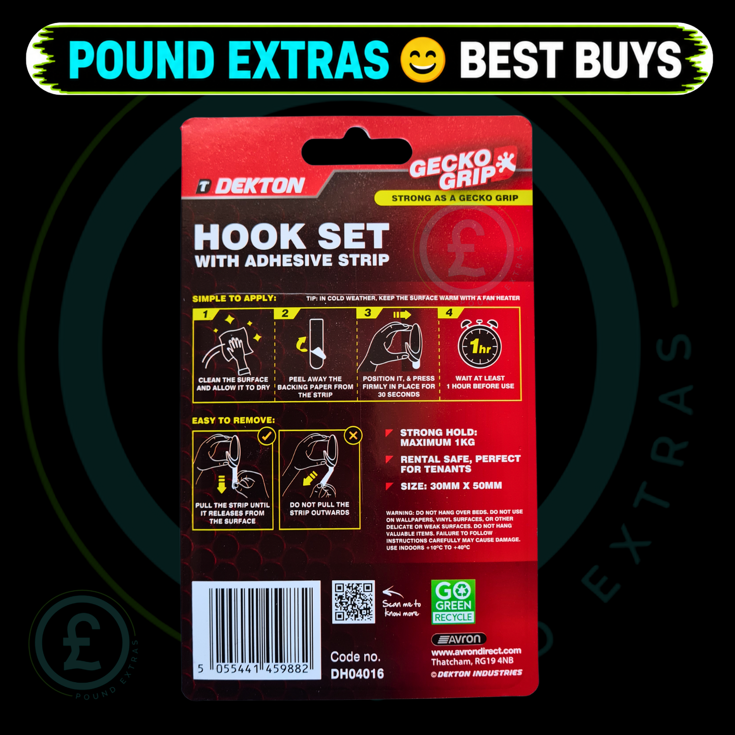 Dekton Gecko Grip Clear Adhesive Hook Set 3 Pack No Drill Wall Hooks