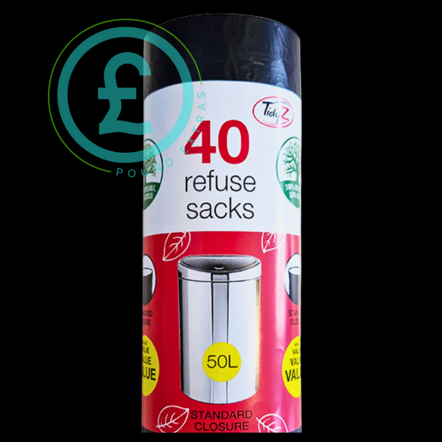  TidyZ 50L Refuse Sacks 120 Pack (3 Rolls) Strong Bin Bags Heavy Duty Black0