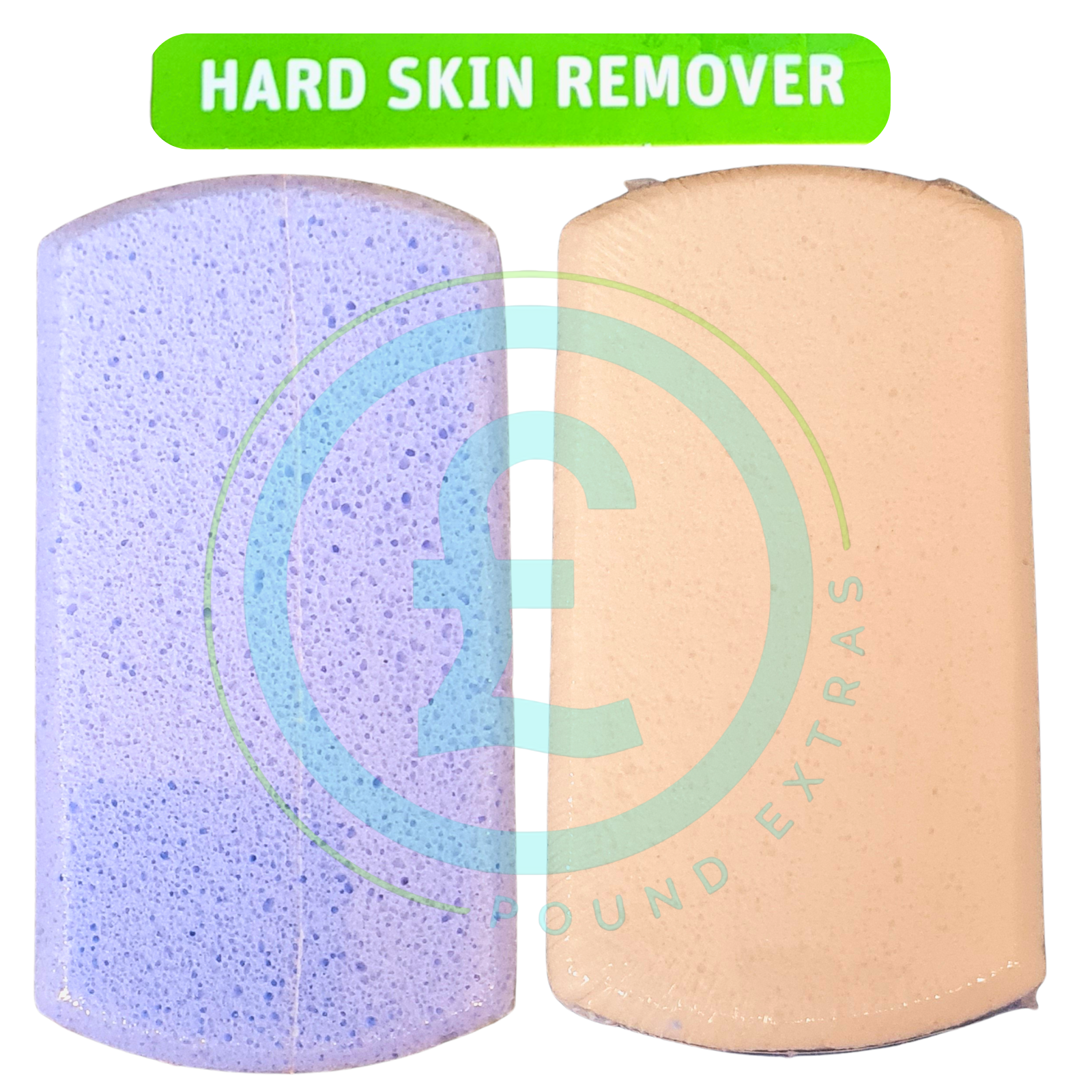 Two hard skin removers, one purple and one beige, with 'Round Extras' branding on a white background.