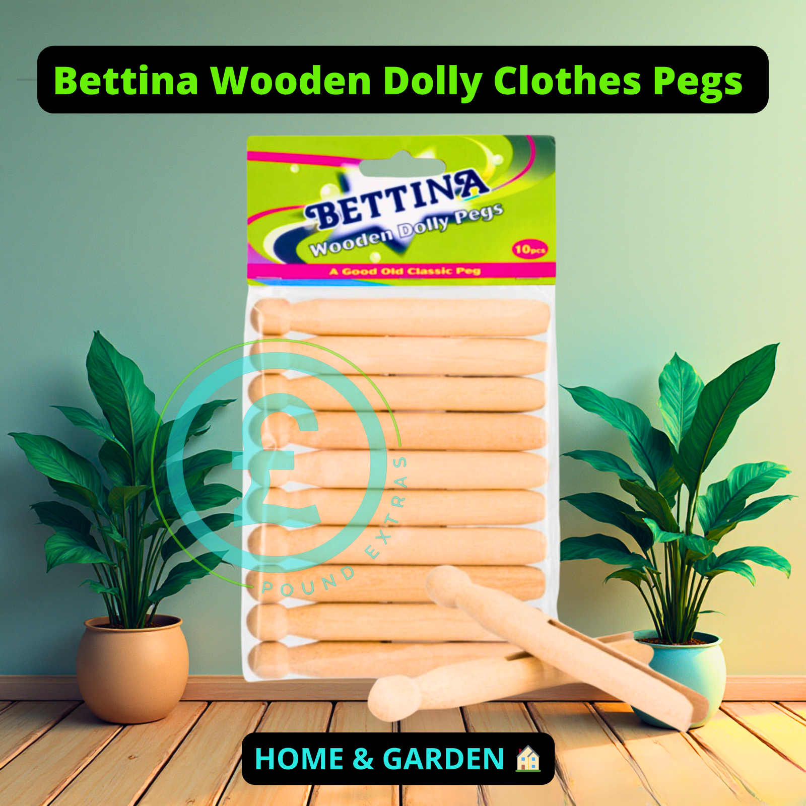 Dolly Pegs Bettina Traditional Clothes Line Wooden Strong Washing Holder x 10 pk1