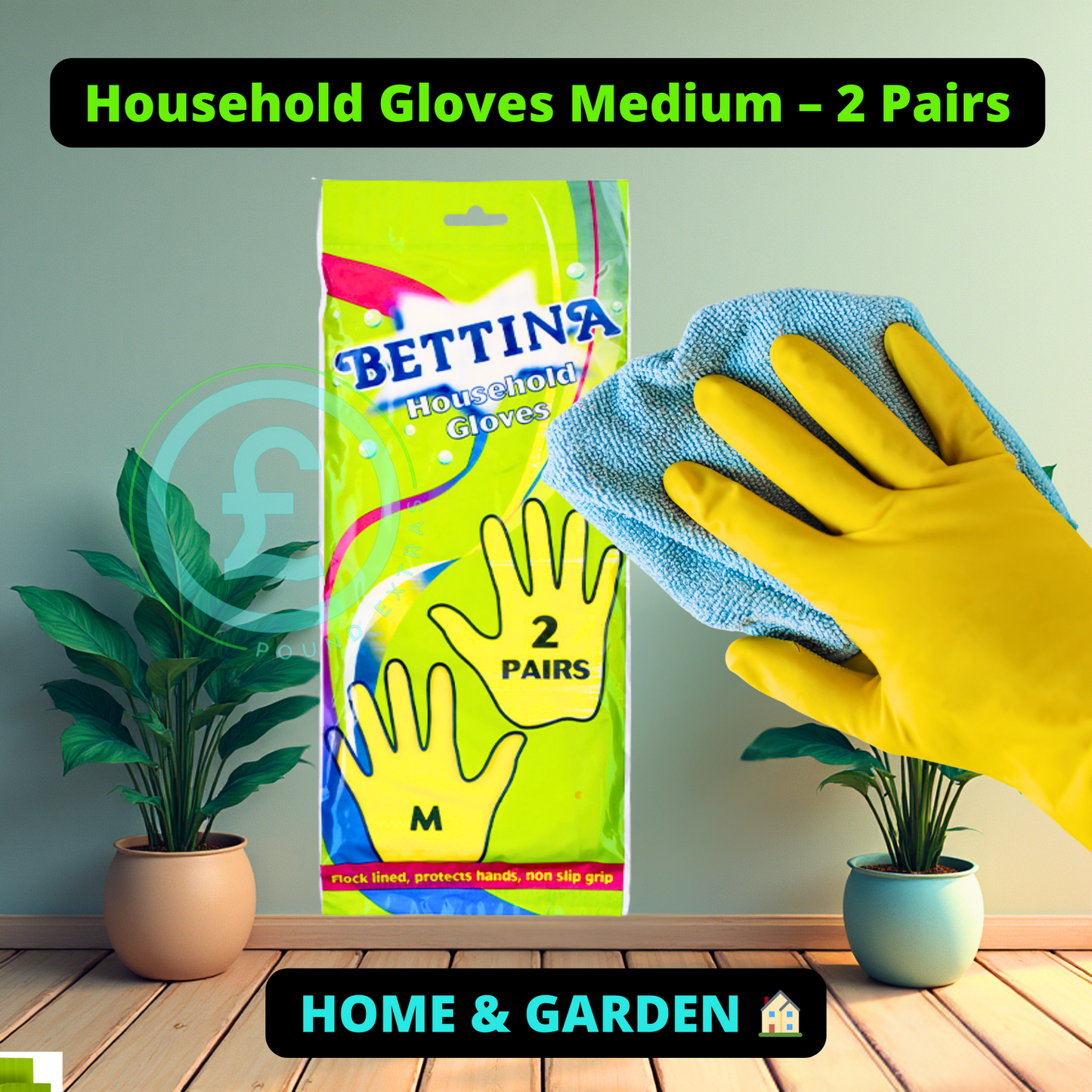 Bettina Household Gloves Medium – 2 Pairs | Flock Lined Non-Slip  Washing Up 0