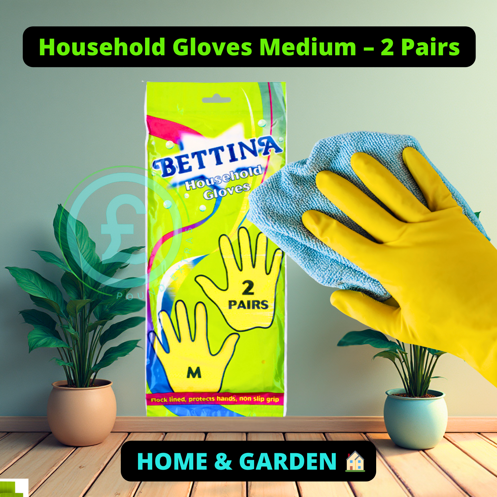 Bettina Household Gloves Medium – 2 Pairs | Flock Lined Non-Slip  Washing Up 0