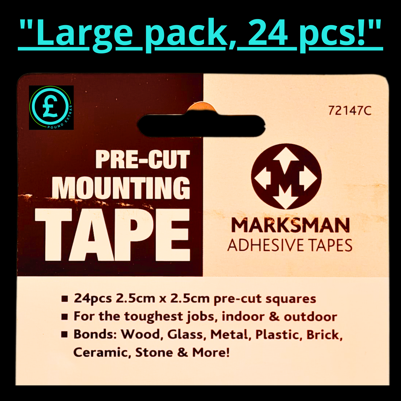 Double Sided Mounting Tape Squares 24pc Strong Adhesive Pads Wall Fix Pre-Cut3