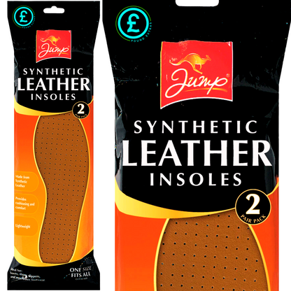 Two packages of Jump synthetic leather insoles on a white background