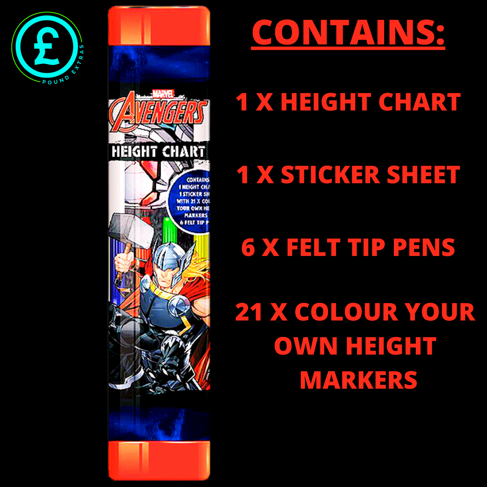 Kids Gifts & presents MARVEL AVENGERS HEIGHT CHART 160 -FELT TIP PENS - COLOURS2