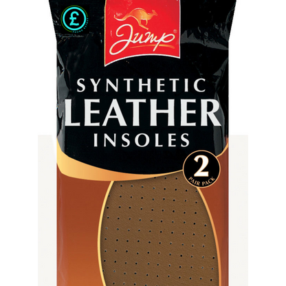 Pack of synthetic leather insoles with Jump brand logo on a white background