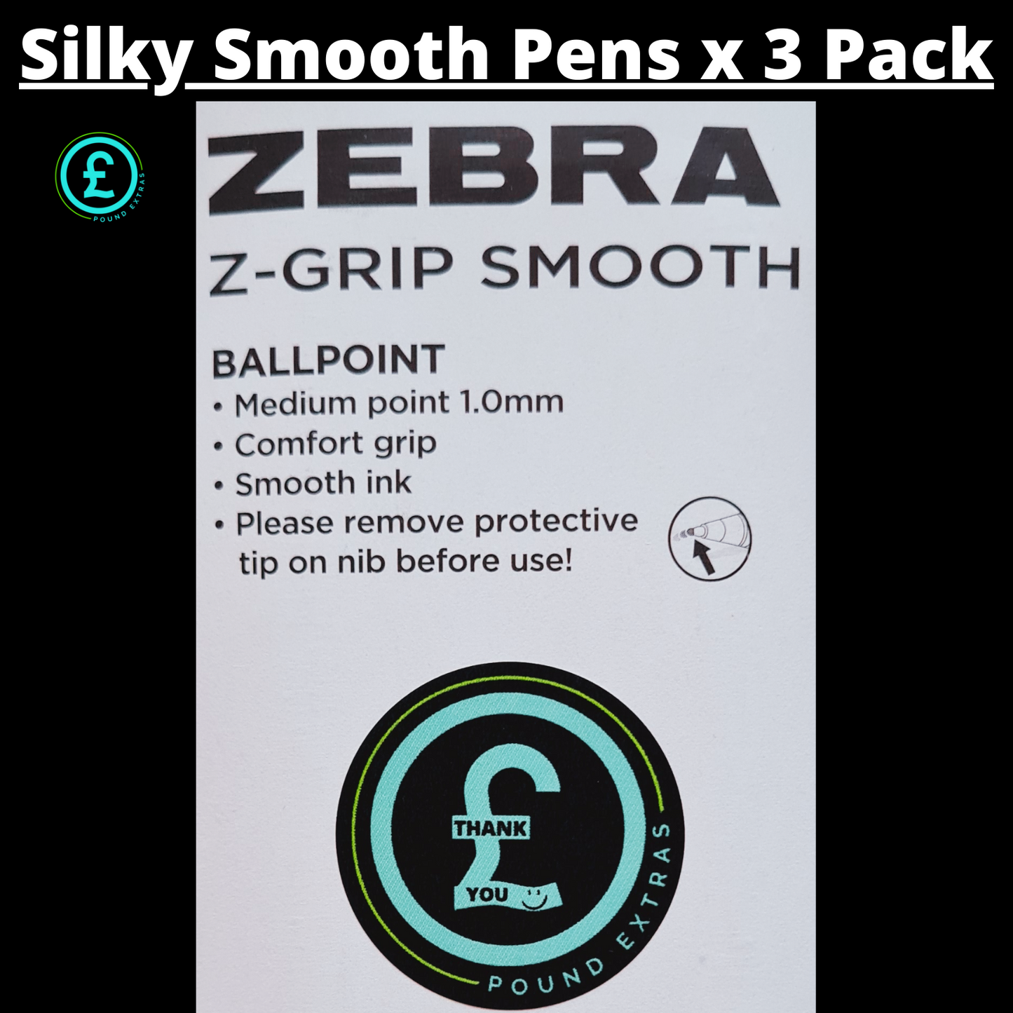 ❤️ POUND EXTRAS 😊 Zebra Ballpoint Pens 💚 smooth black ink 1mm nib – perfect for school, home & office. Reliable everyday writing set & great gift idea!