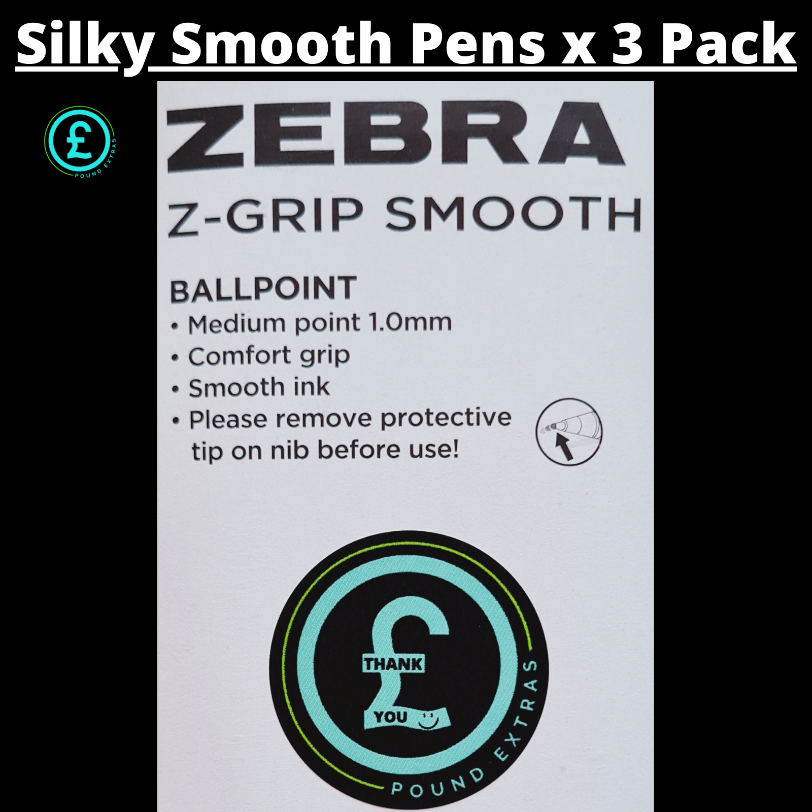❤️ POUND EXTRAS 😊 Zebra Ballpoint Pens 💚 smooth black ink 1mm nib – perfect for school, home & office. Reliable everyday writing set & great gift idea!