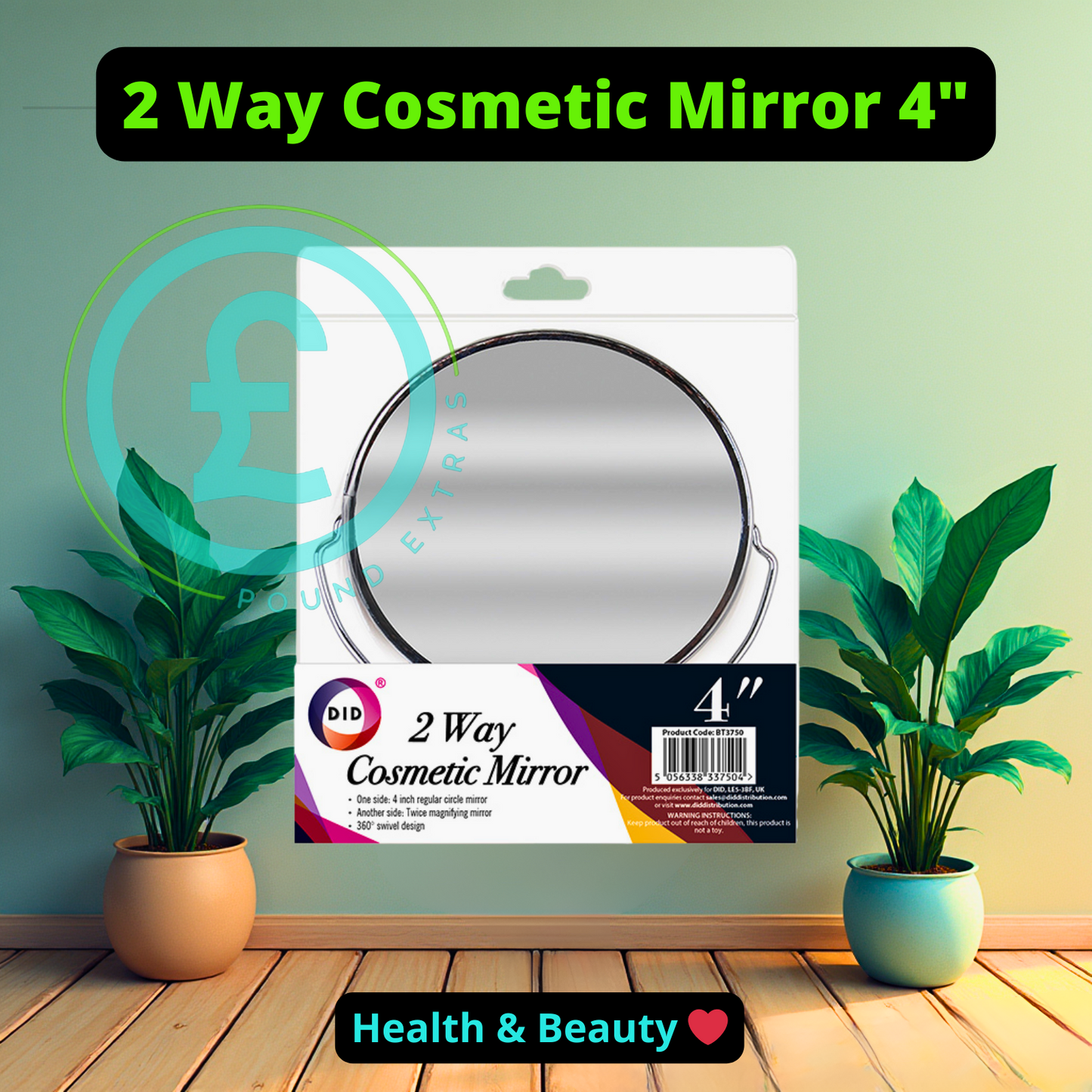 2 Way Cosmetic Mirror 4 Inch Double Sided 360° Swivel Makeup Magnifying DID  0