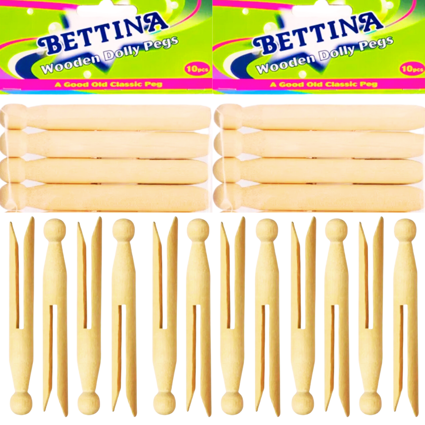 Dolly Pegs Bettina Traditional Clothes Line Wooden Strong Washing Holder x 10 pk0