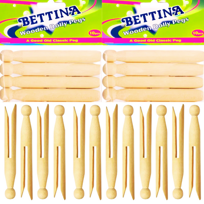 Dolly Pegs Bettina Traditional Clothes Line Wooden Strong Washing Holder x 10 pk0