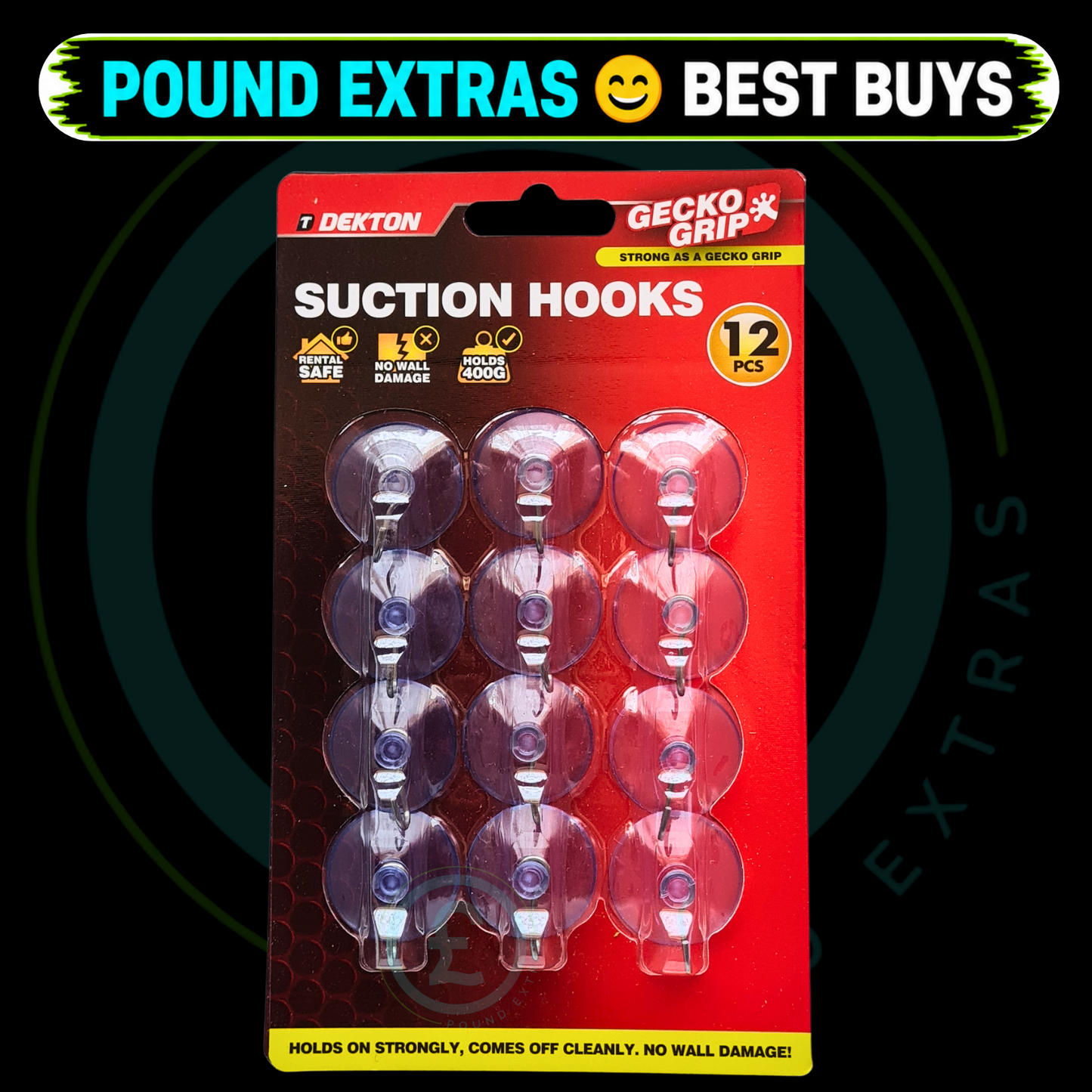 Suction Hooks Clear Reusable Bathroom Tile Glass Wall Hooks Dekton 12 Pack 2