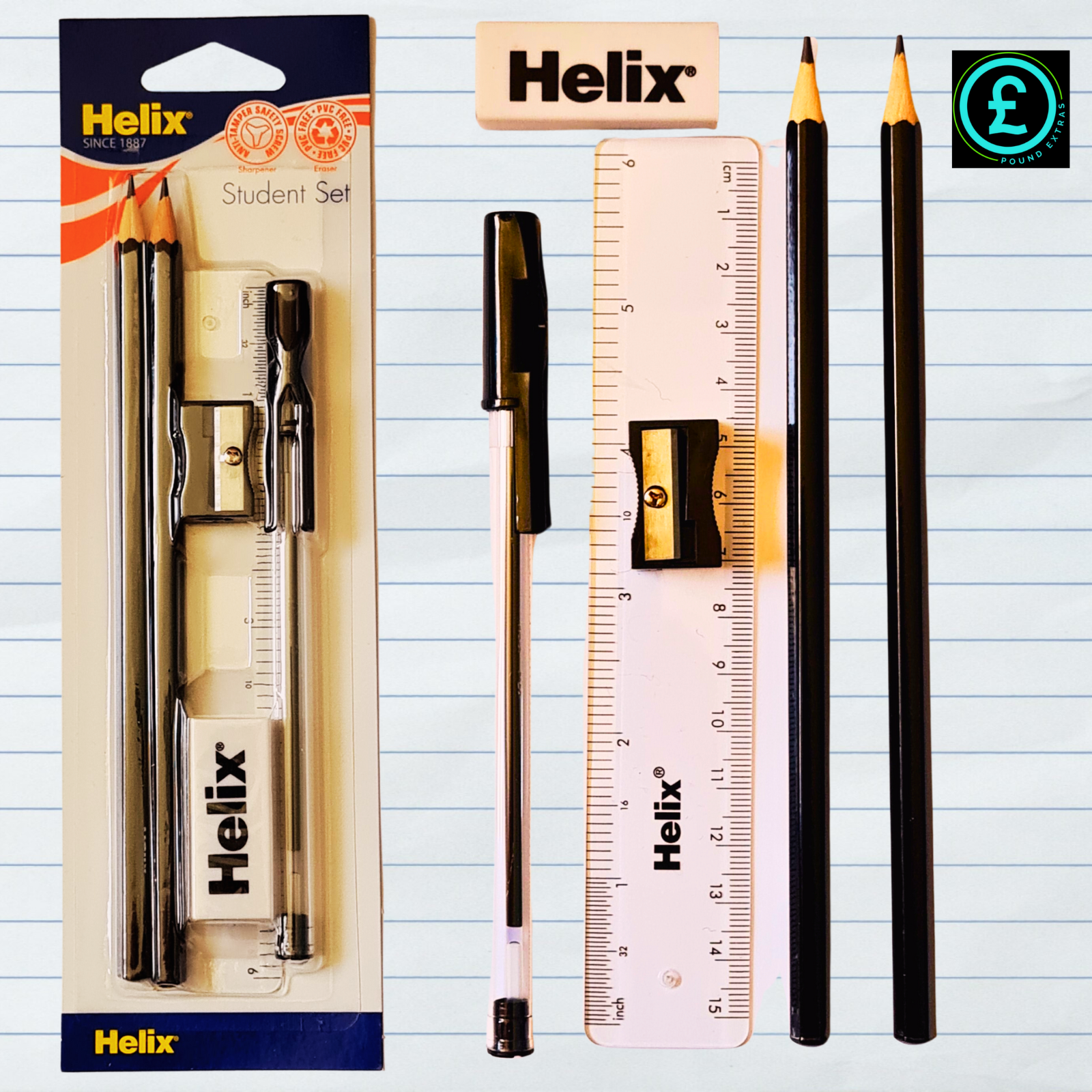 Pen Set with 15 cm Ruler Ballpoint Pen 2 Pencils, Sharpener, etc.Back 2 School14