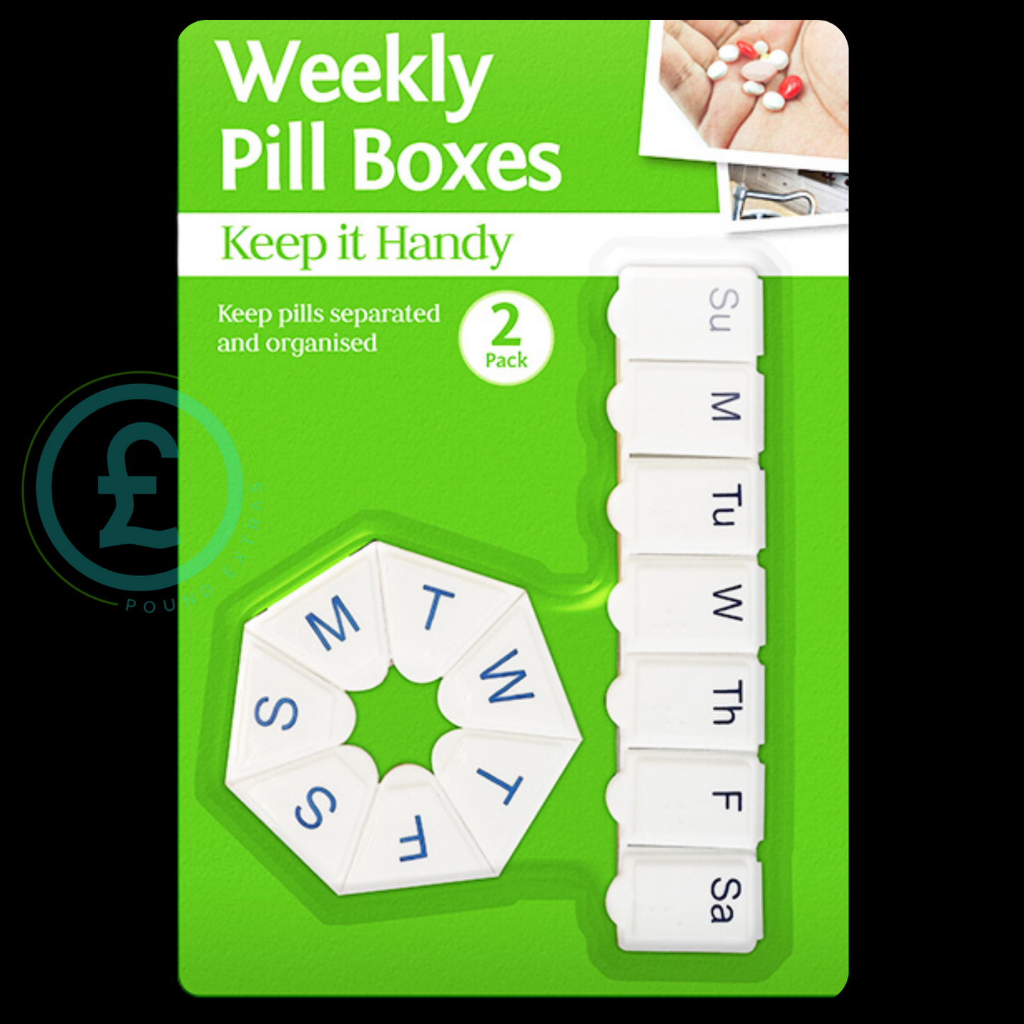 Weekly Pill Box 2 Pack 7 Day Round + Rectangular Medication Vitamins Organiser2