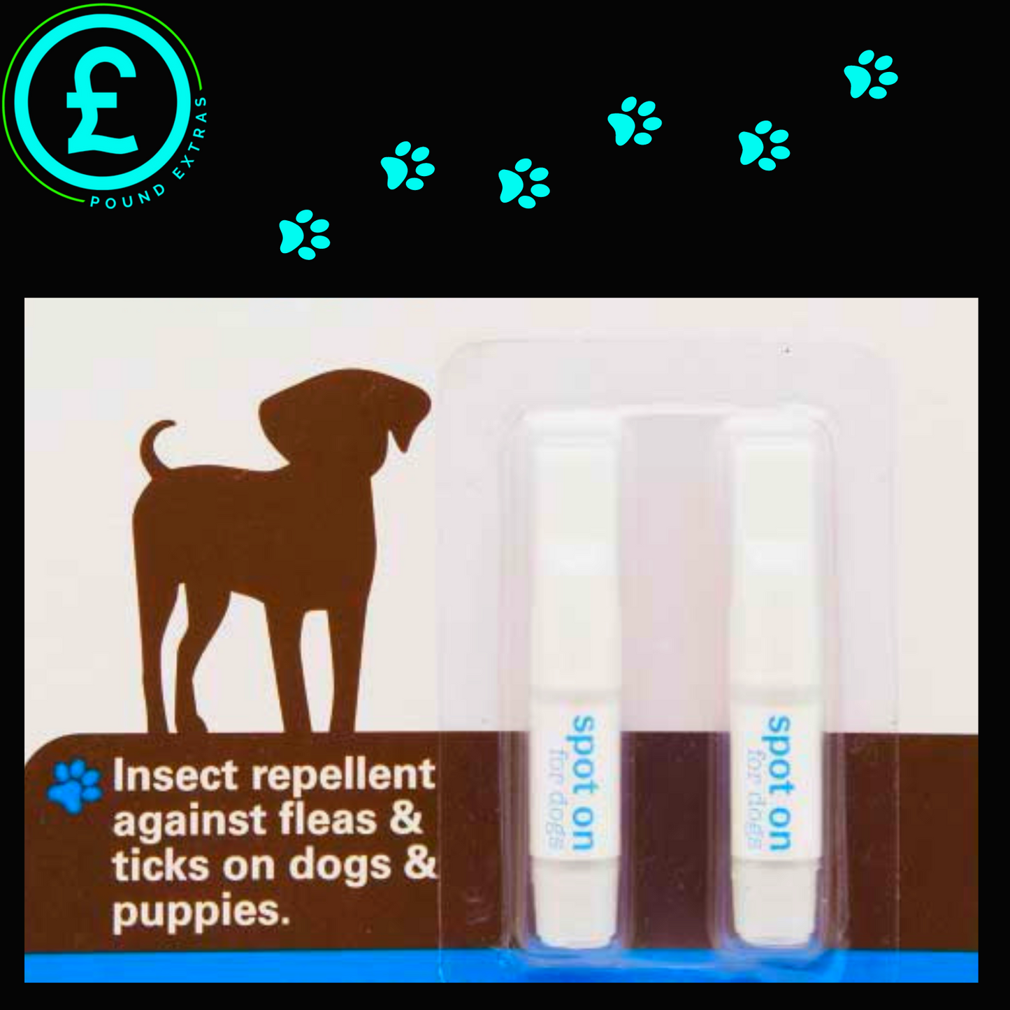 Insect repellent for dogs and puppies with 'Pound Exotics' branding.