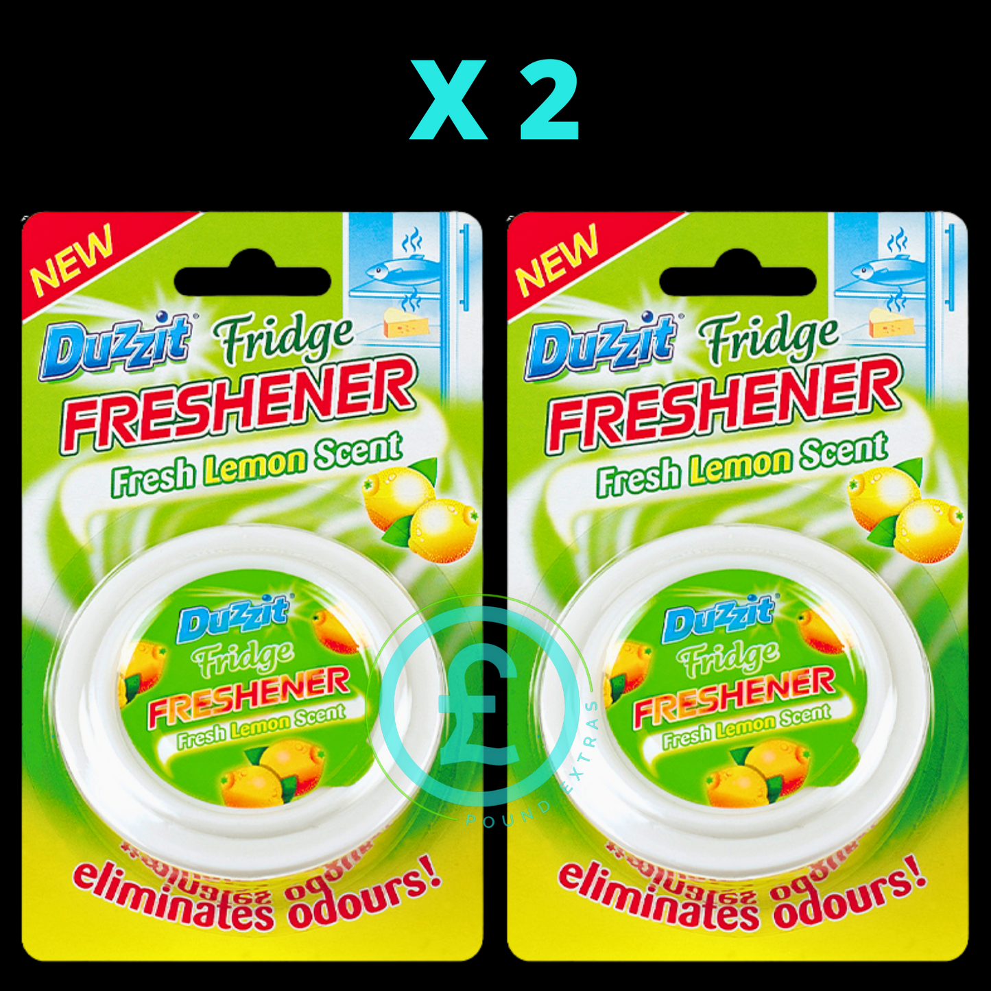 Duzzit Fresh Lemon Fridge Freshener 2 Pack – Odour Eliminator Long Lasting Fresh0