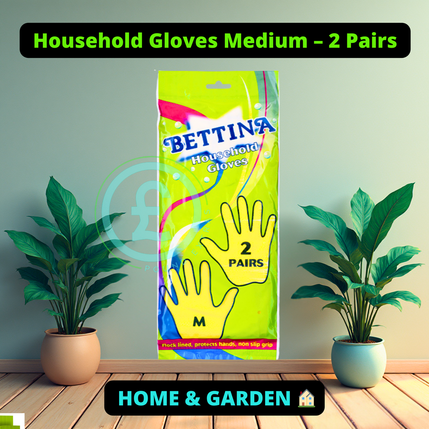 Bettina Household Gloves Medium – 2 Pairs | Flock Lined Non-Slip  Washing Up 1