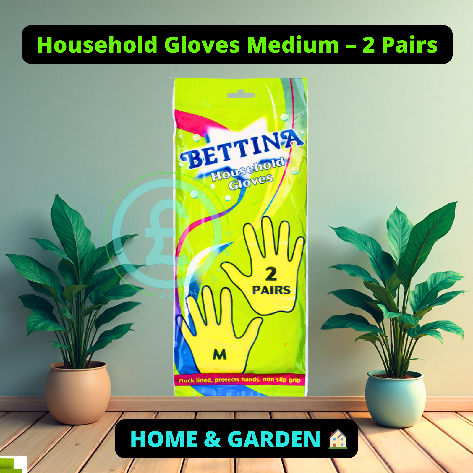 Bettina Household Gloves Medium – 2 Pairs | Flock Lined Non-Slip  Washing Up 1