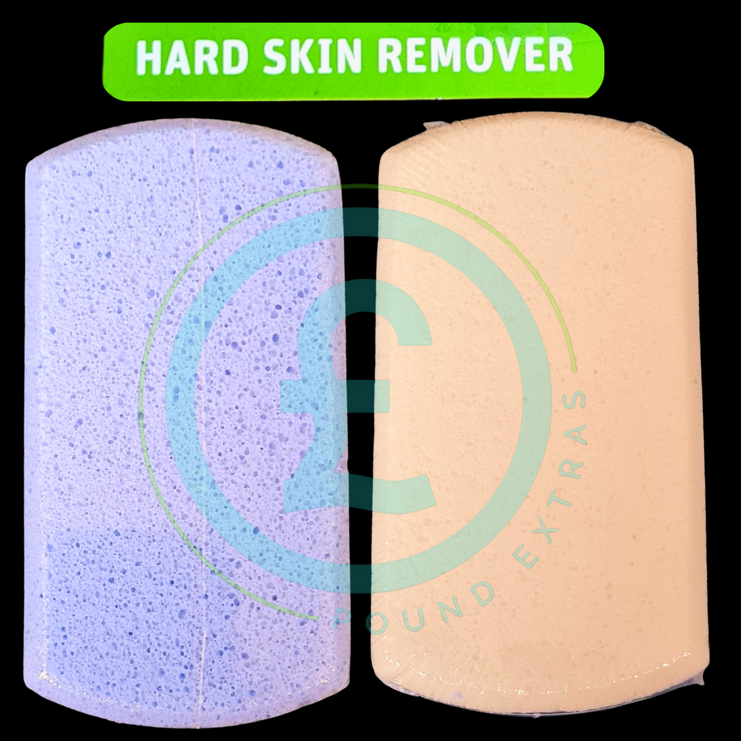 Two hard skin removers, one purple and one beige, with 'Sound Extras' branding on a black background.