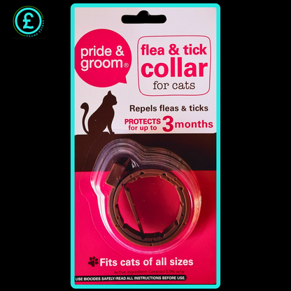 Pride & Groom flea and tick collar for cats packaging on a white background
