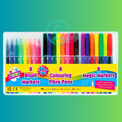  ️ Art box 24pc Colouring Pen Set Kids Brush Pens Fibre & Magic Markers Gifts2
