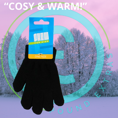 Black glove with packaging against a snowy background