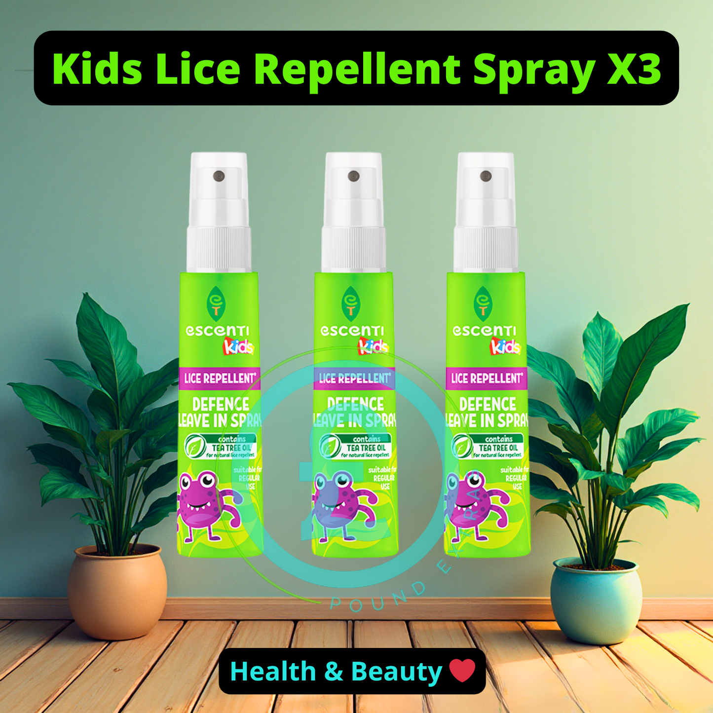Kids Lice & nit Repellent Defence Spray 150ml x3 Leave In Conditioning Tee Tree0