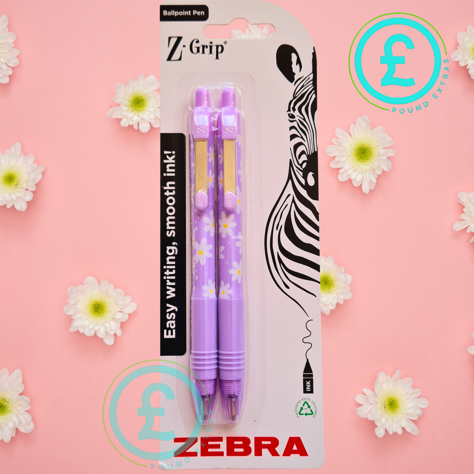 Zebra Z-Grip Smooth Retractable Ballpoint Pen - Daisy / Floral - Pack Of 2 *NEW*0