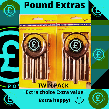 Packaged screwdriver set with Pound symbol branding on a colorful background