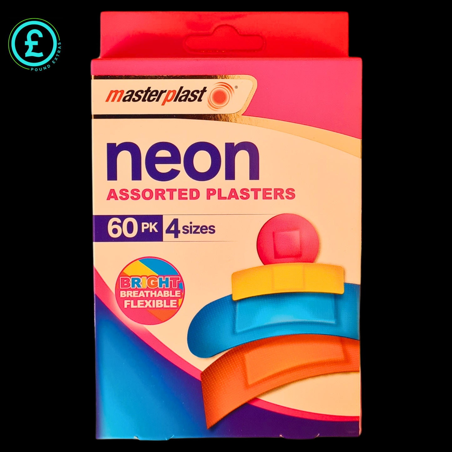 Plasters 60 Pack Waterproof Assorted Sizes Neon Bandages First Aid Kit Dressings0