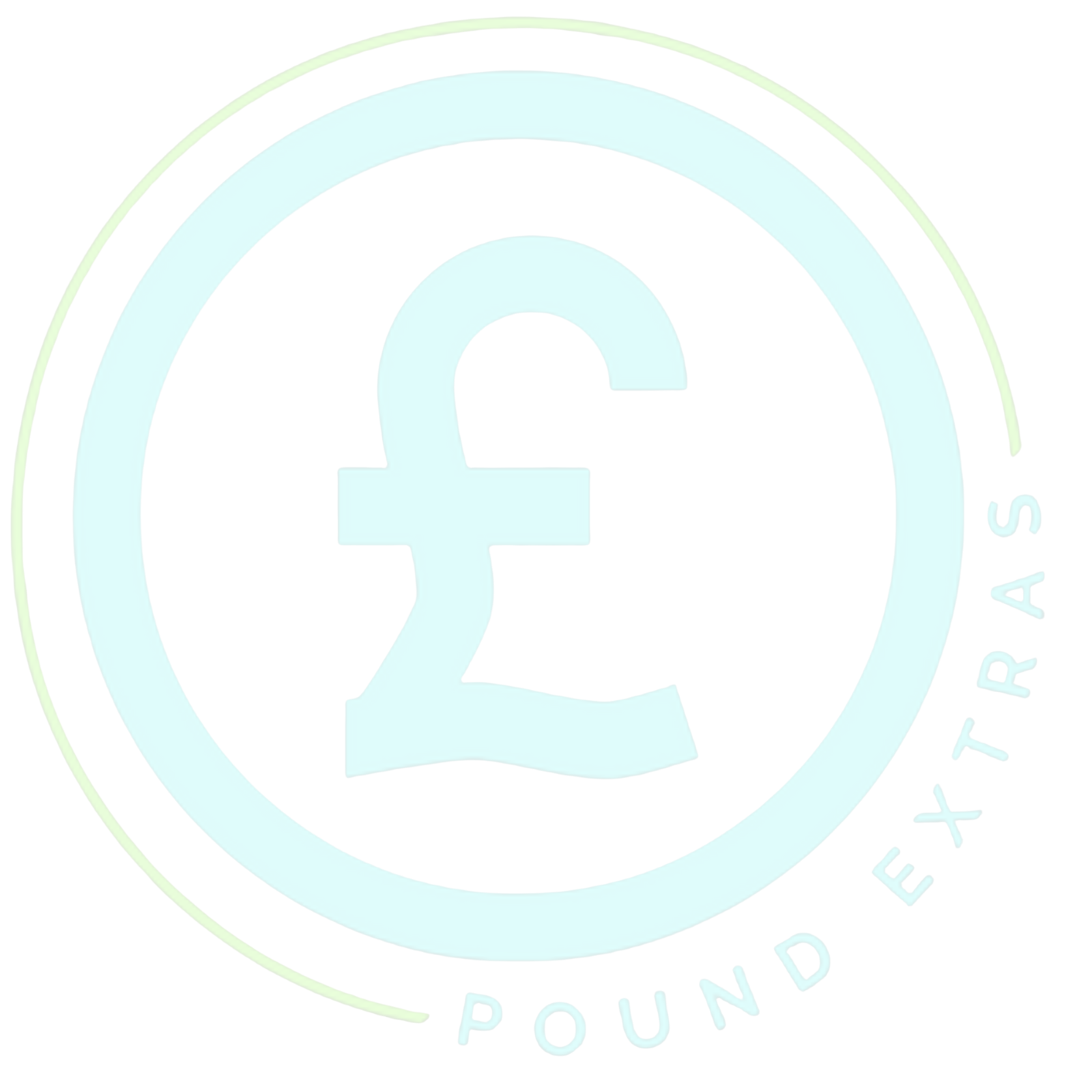 Logo with a pound sign and 'Pound Extras' text on a white background poundextras.com