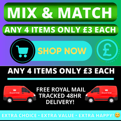 Promotional banner with text and images of a red van, shopping cart, and pound sign on a colorful background.