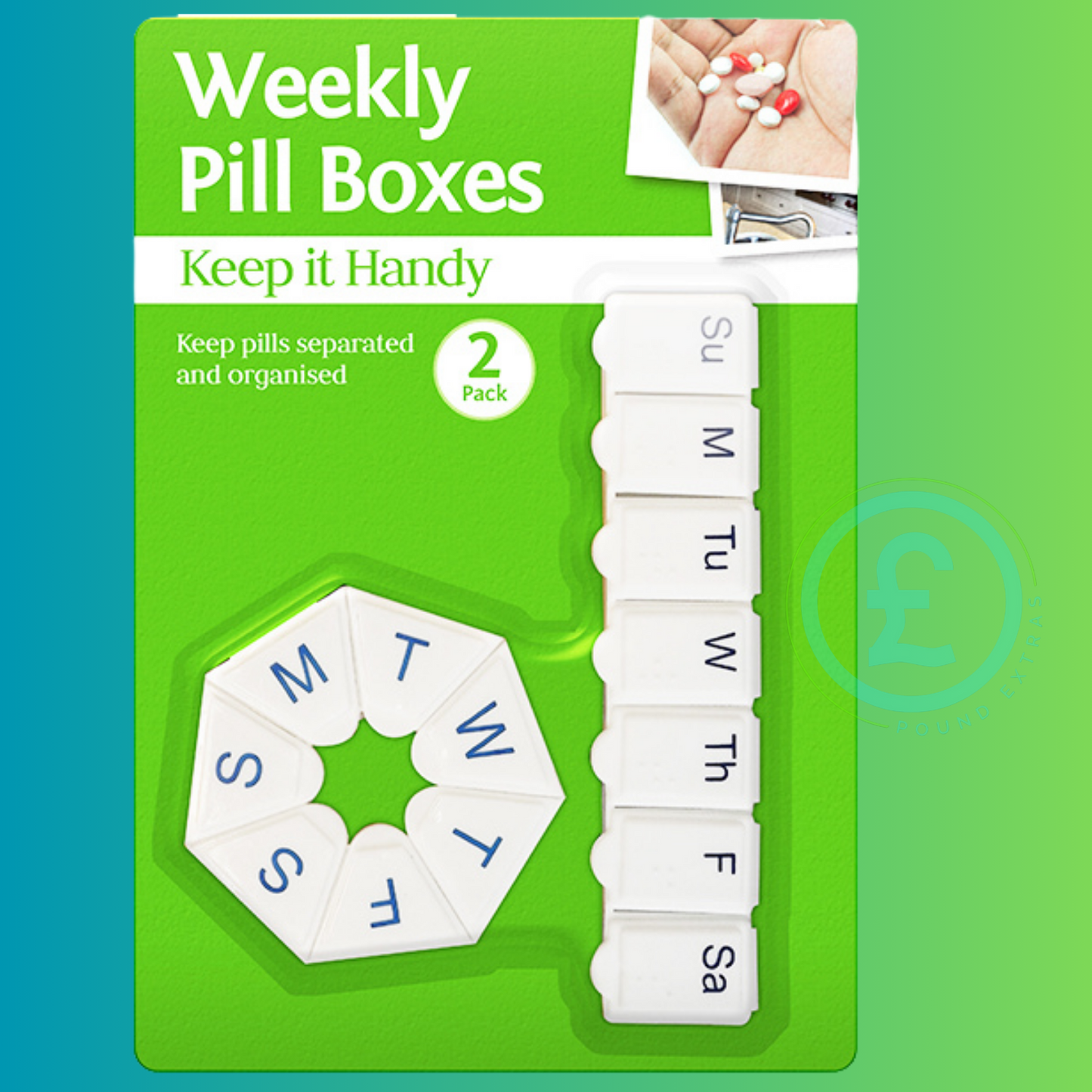 Weekly Pill Box 2 Pack 7 Day Round + Rectangular Medication Vitamins Organiser4