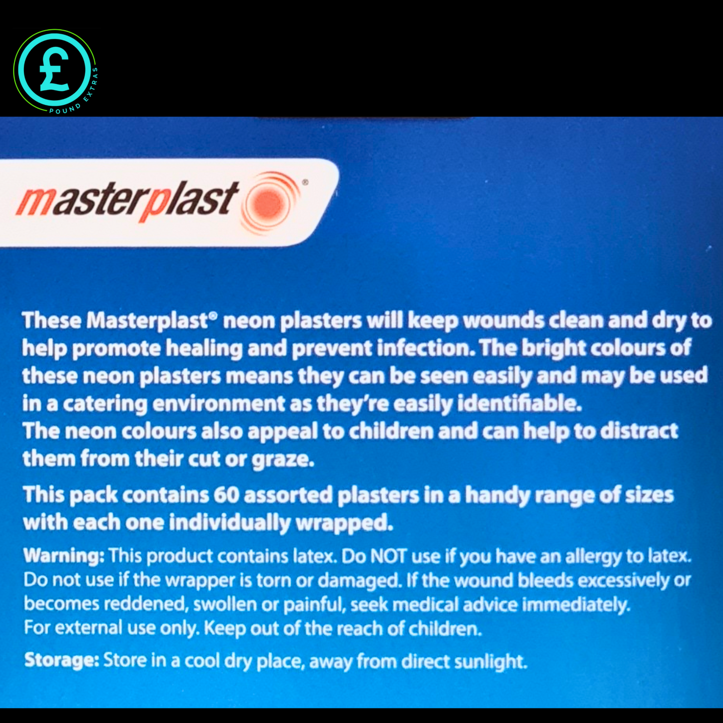 Masterplast neon plasters packaging with product description and usage instructions.