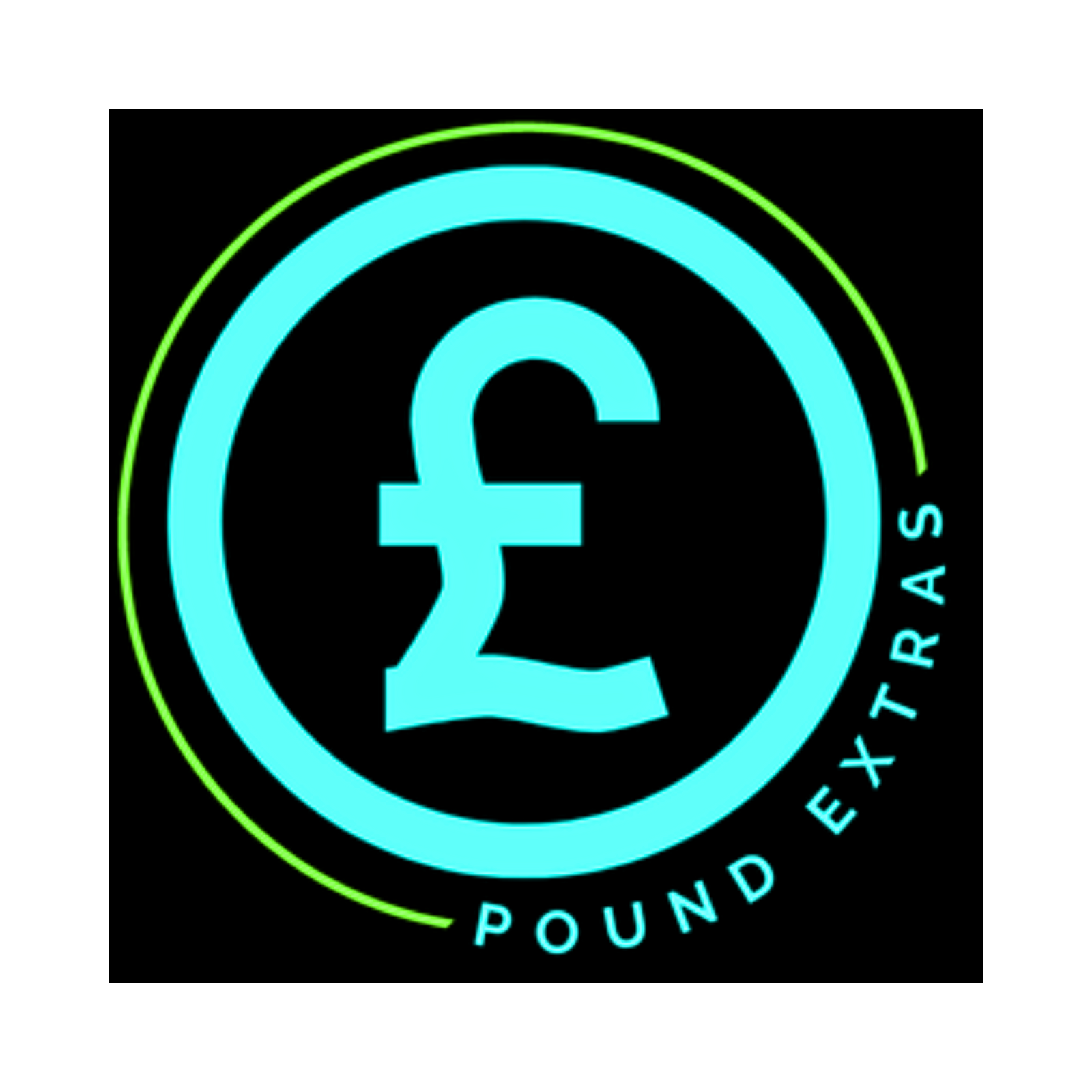 Logo with pound symbol and 'Pound Extras' text on a black background