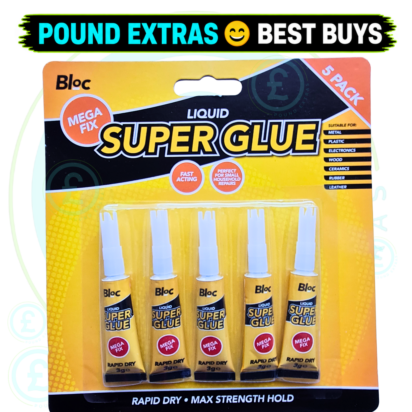 Super Glue Liquid 3g Tubes 5 Pack Bloc Fast Acting Strong Adhesive Bond DIY 5