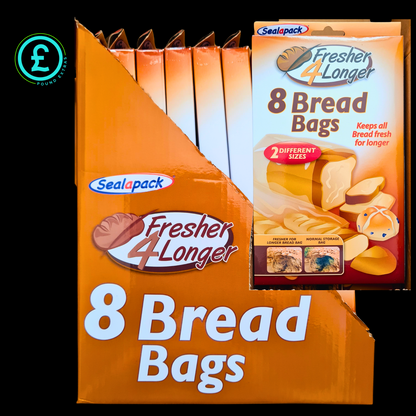 Pack of 8 Bread Bags with Sealspack branding on an orange background