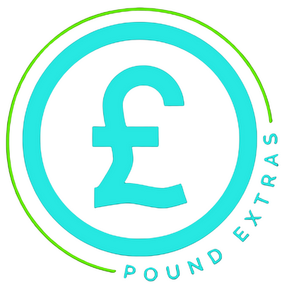 Logo with a pound symbol and 'Pound Extras' text on a white background