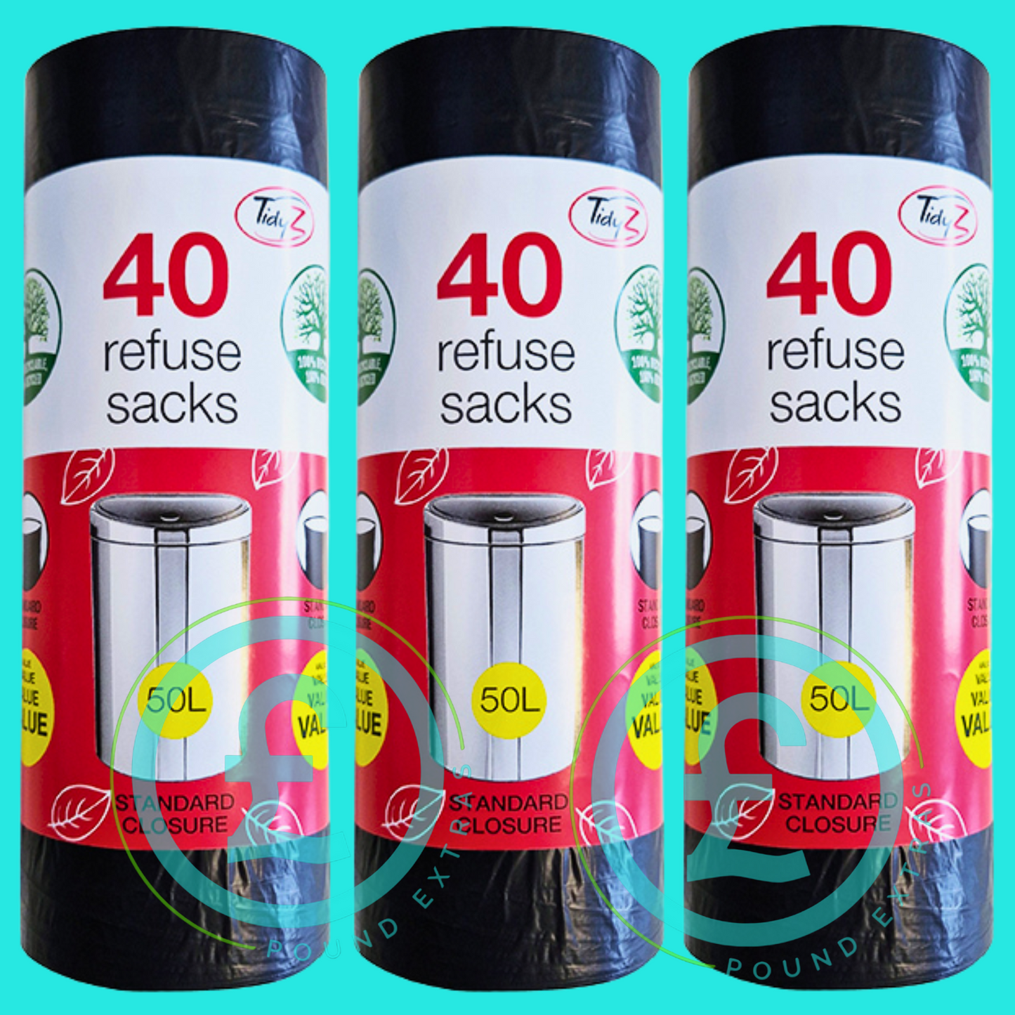 Black Bin Bags TidyZ 50L Refuse Sacks 120 Pack (3 Rolls) Strong Swing Bin Liner8