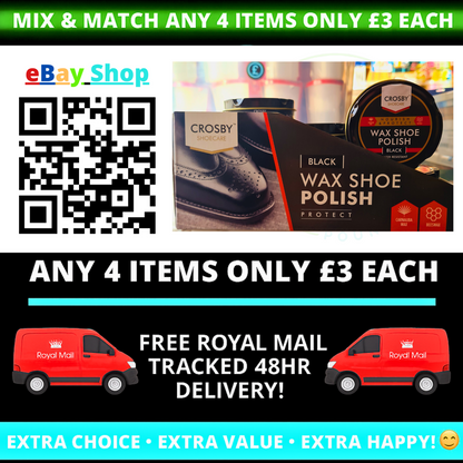 Advertisement for Crosby Wax Shoe Polish with promotional text and Royal Mail van graphics.