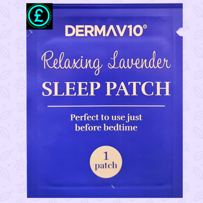 DermaV10 Relaxing Lavender Sleep Patch packaging on a light purple background