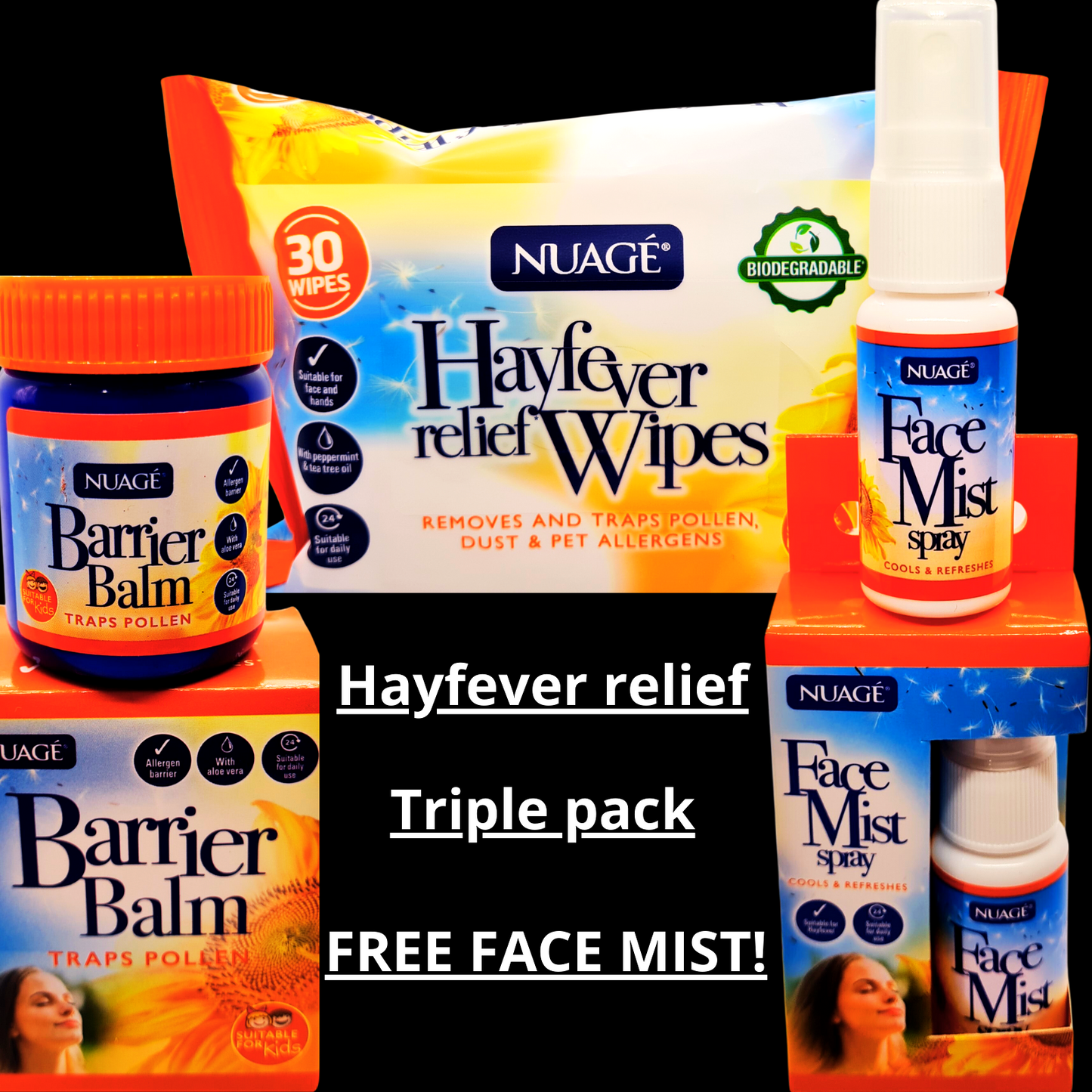 Hay Fever Relief Kit Wipes Balm Face Mist Spray Allergy Health Care Bundle UK2